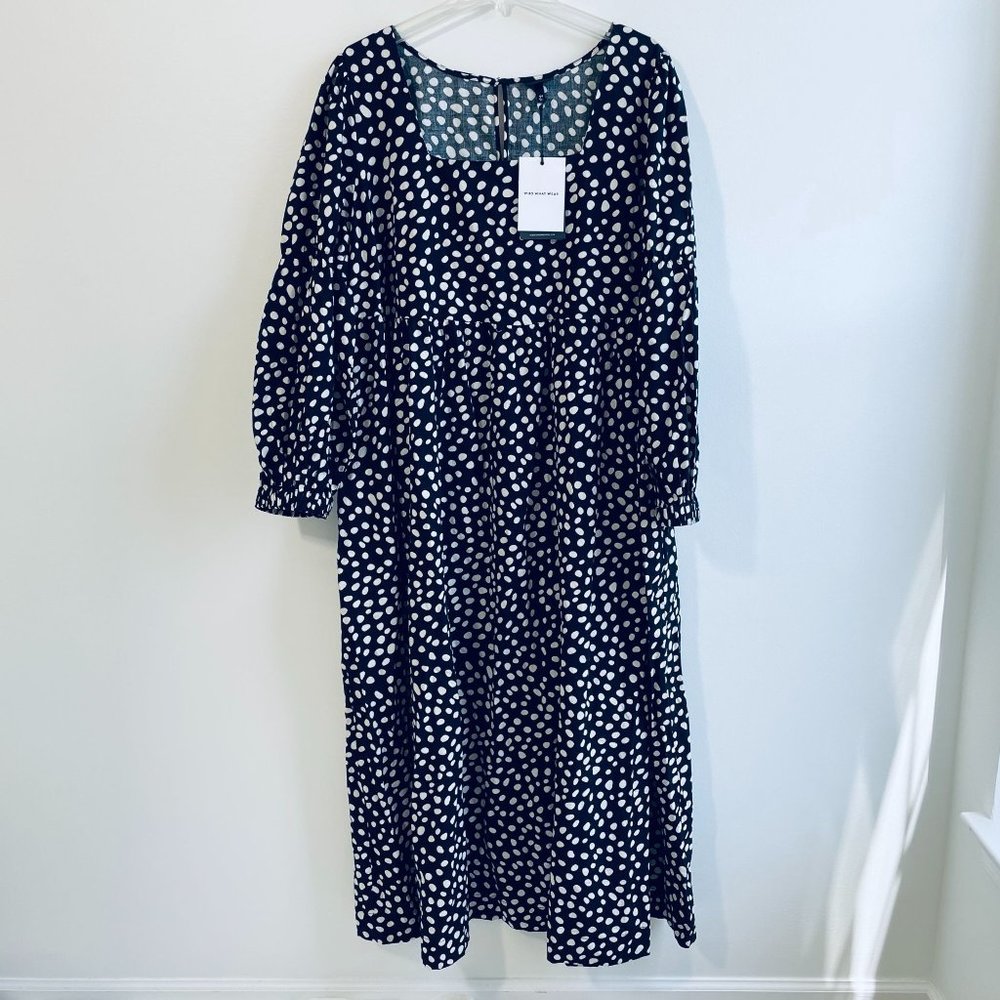 Who What Wear Womens Dress Medium Black Maxi Long Sleeve Polka Dot Victorian New - Picture 2 of 7